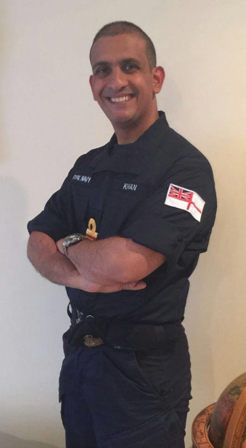 Professor Khan in Royal Navy working dress